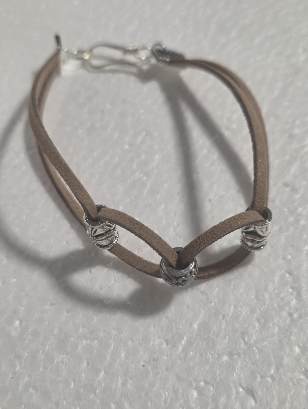 Hand Crafted Women’s Brown Suede Double-Strand Bracelet with Silver Beads